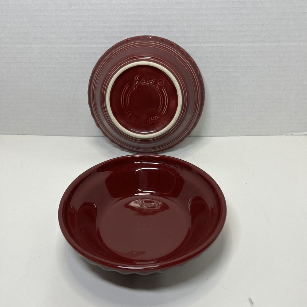 Fiesta Ware Cinnabar 6.25" Pie Dish Plate Scalloped Rim Ceramic Burgundy Qty 2